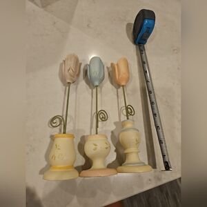 Russ Set Of 3 Wooden Tulips Vtg Country Painted Flowers Decoration